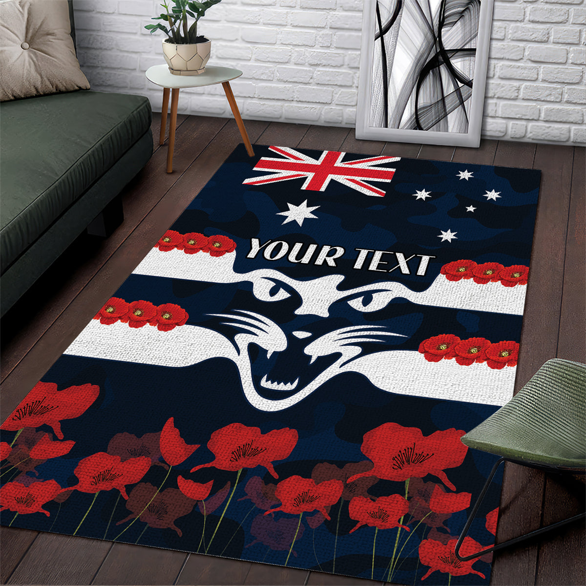 Custom Cats Football Area Rug ANZAC Lest We Forget - Vibe Hoodie Shop