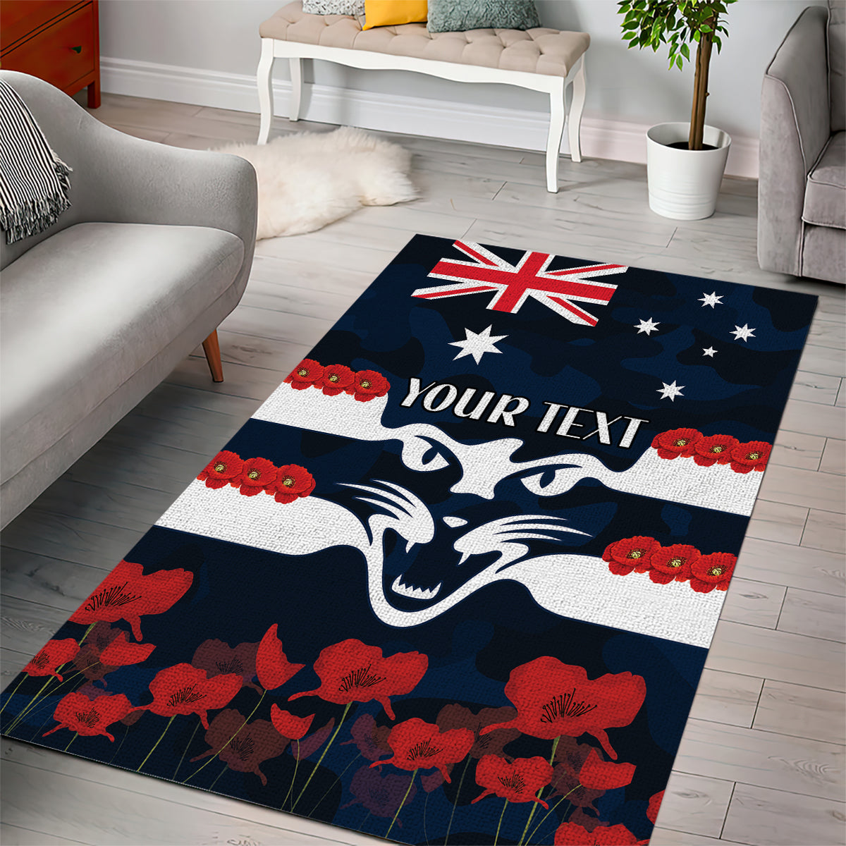 Custom Cats Football Area Rug ANZAC Lest We Forget - Vibe Hoodie Shop