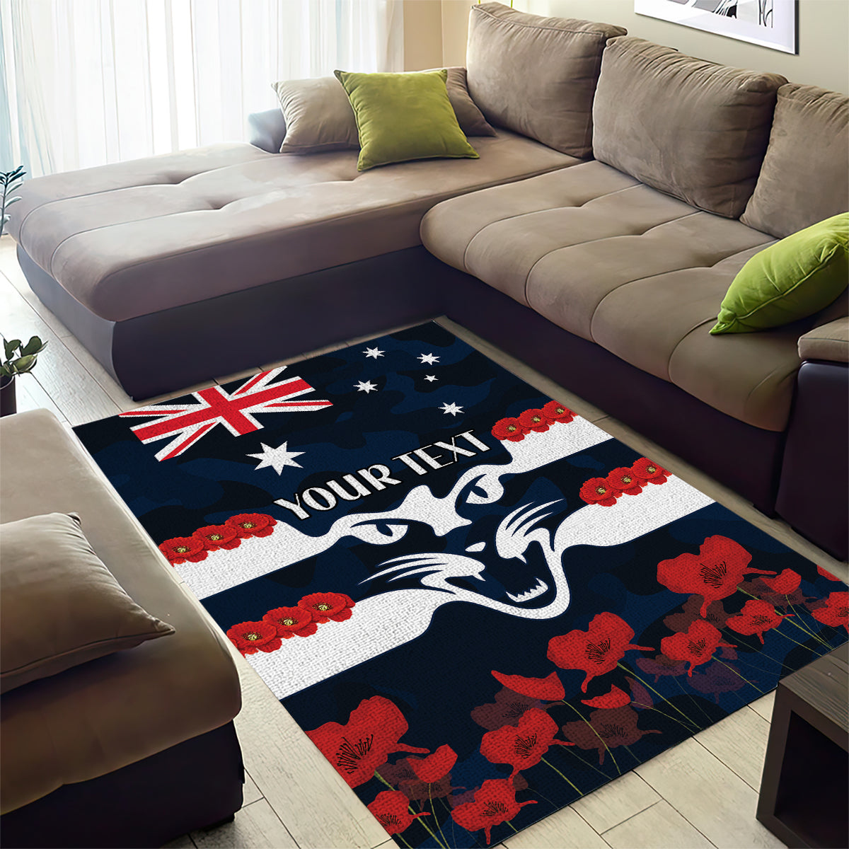 Custom Cats Football Area Rug ANZAC Lest We Forget - Vibe Hoodie Shop