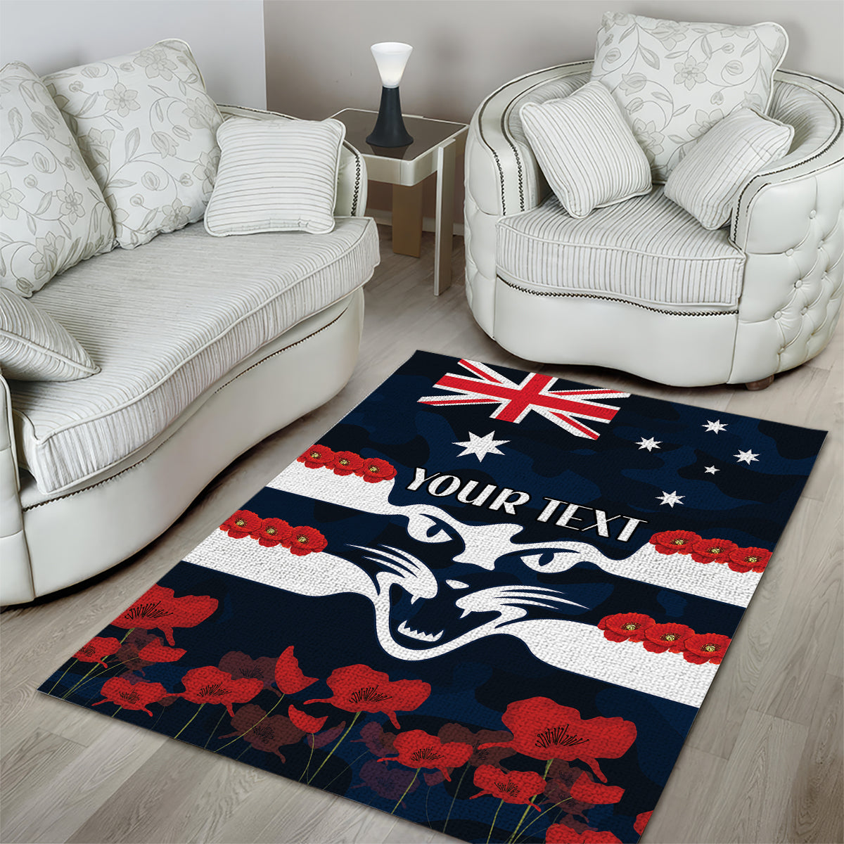 Custom Cats Football Area Rug ANZAC Lest We Forget - Vibe Hoodie Shop