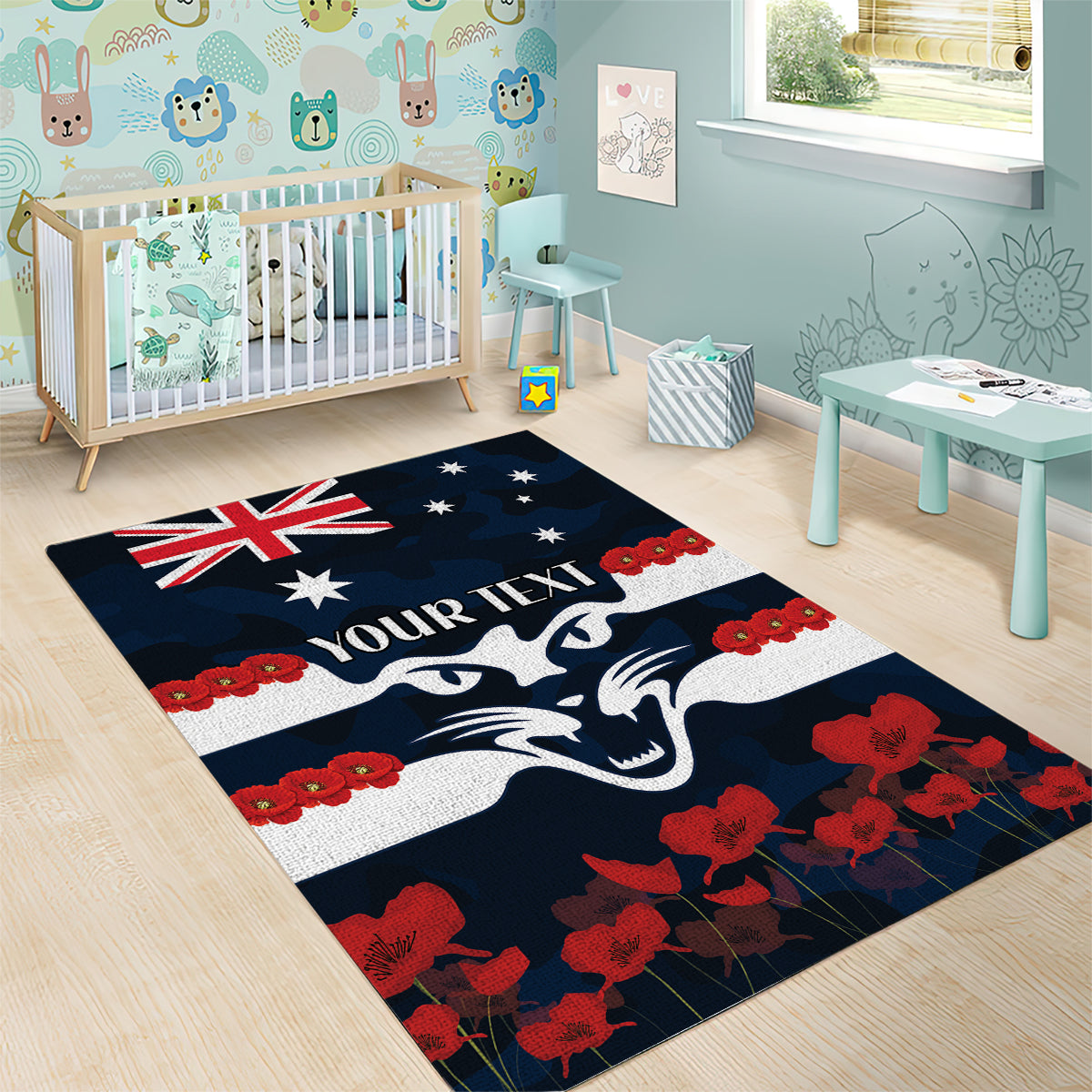 Custom Cats Football Area Rug ANZAC Lest We Forget - Vibe Hoodie Shop