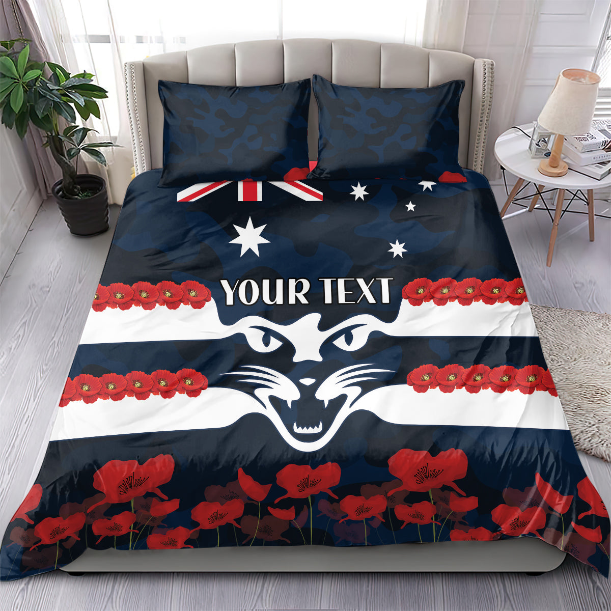 Custom Cats Football Bedding Set ANZAC Lest We Forget - Vibe Hoodie Shop