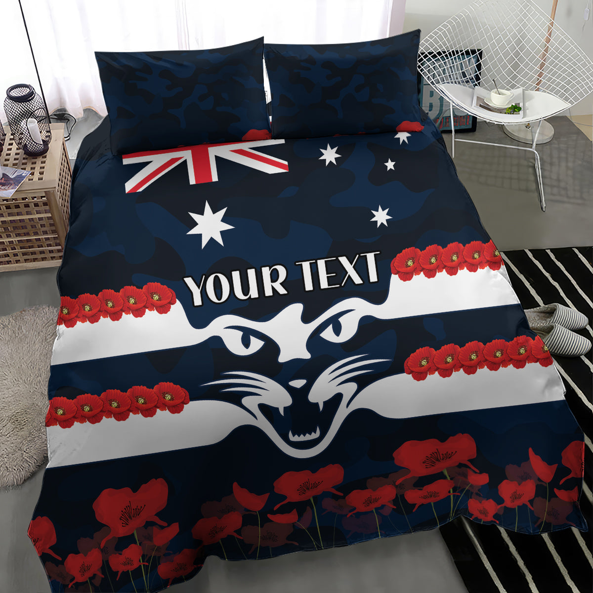 Custom Cats Football Bedding Set ANZAC Lest We Forget - Vibe Hoodie Shop