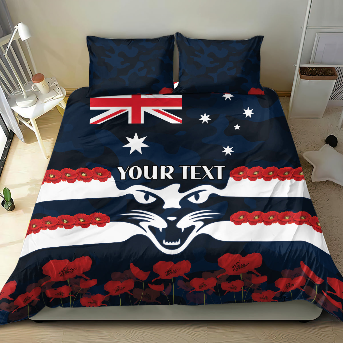Custom Cats Football Bedding Set ANZAC Lest We Forget - Vibe Hoodie Shop