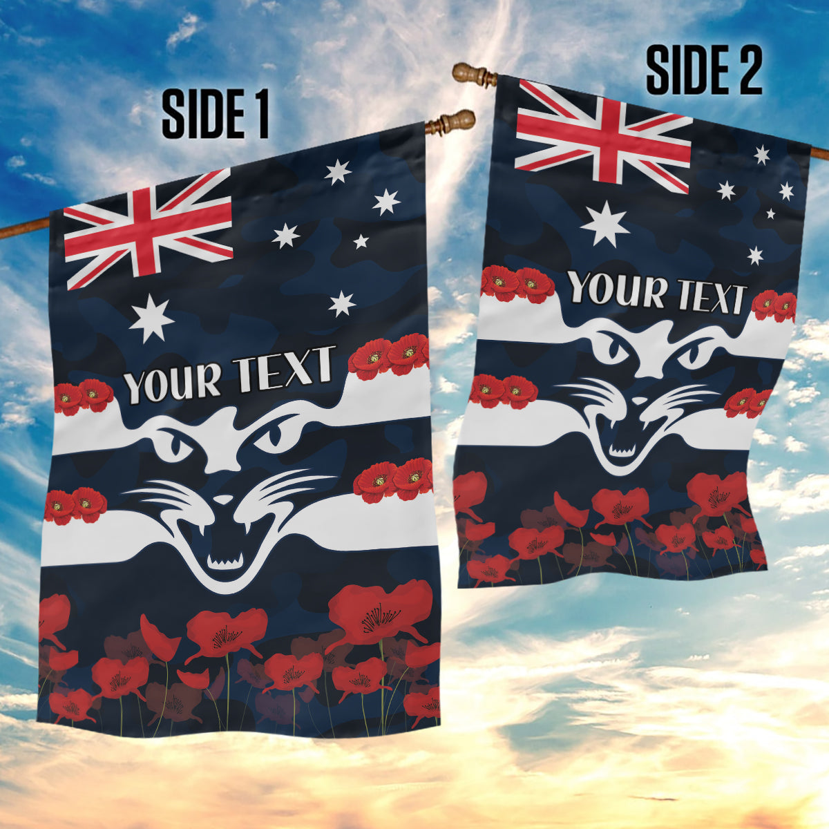 Custom Cats Football Garden Flag ANZAC Lest We Forget - Vibe Hoodie Shop