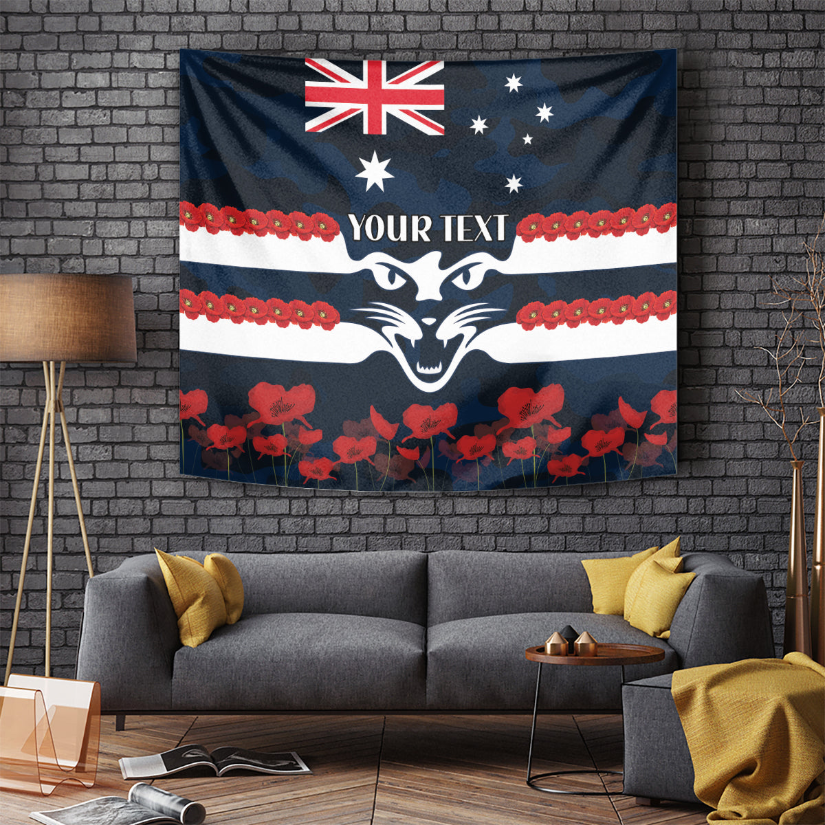 Custom Cats Football Tapestry ANZAC Lest We Forget - Vibe Hoodie Shop