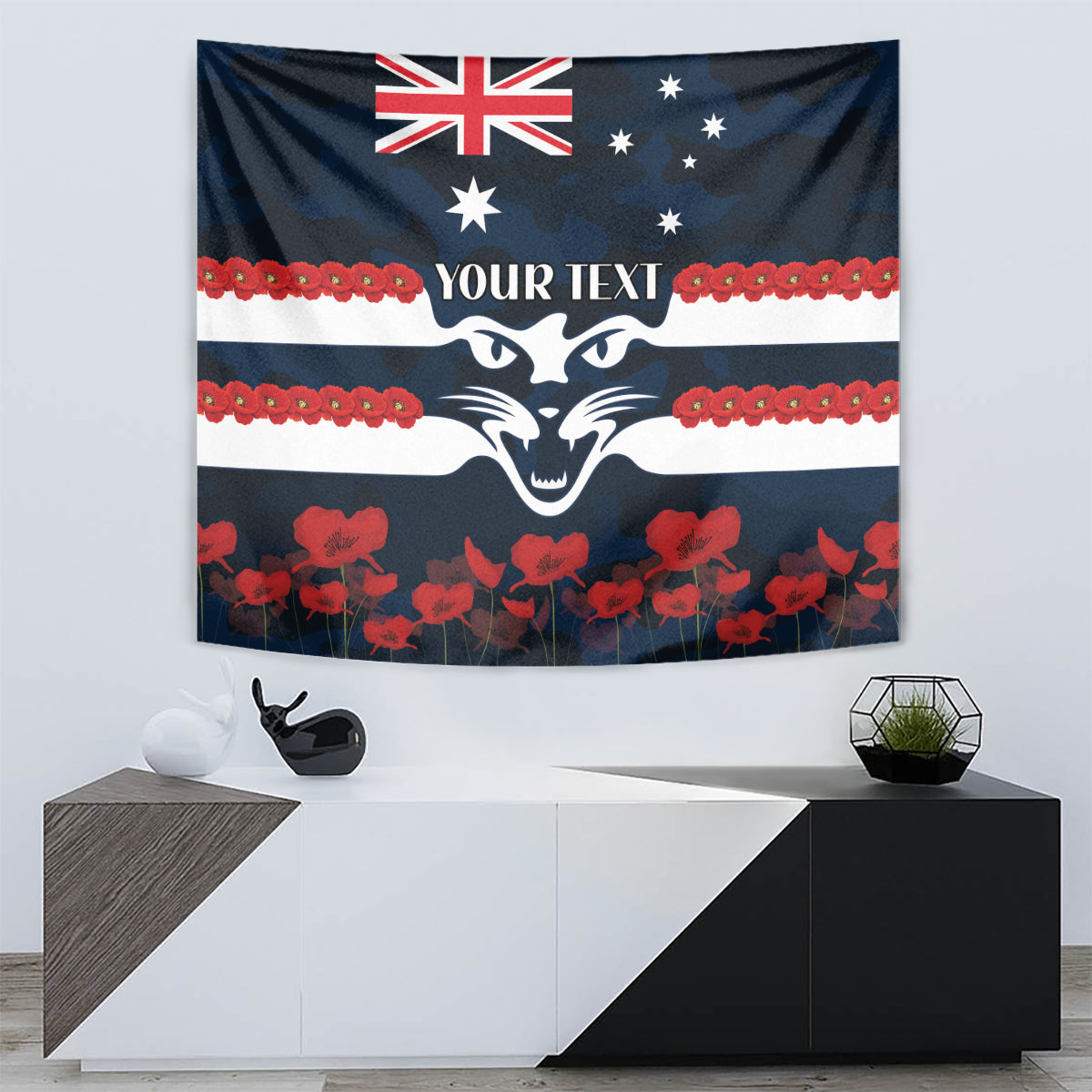 Custom Cats Football Tapestry ANZAC Lest We Forget - Vibe Hoodie Shop