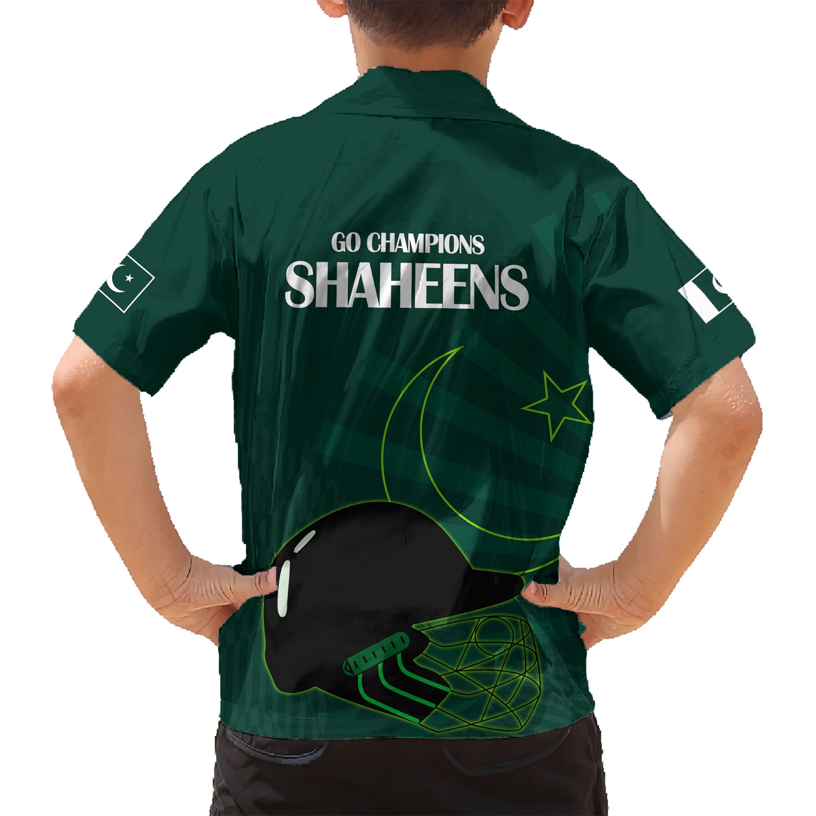 Pakistan Cricket Helmet Hawaiian Shirt Proud Shaheen Falcon Star and Crescent - Vibe Hoodie Shop
