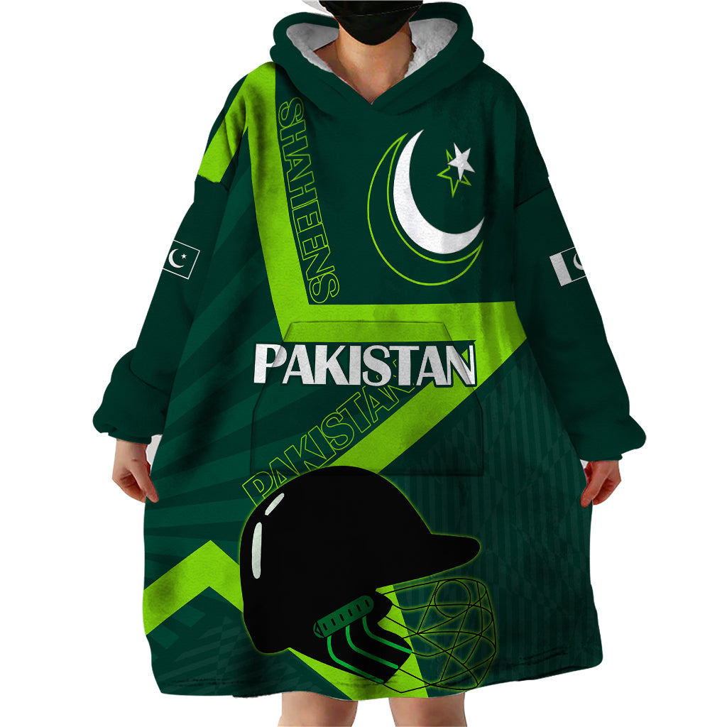 Pakistan Cricket Helmet Wearable Blanket Hoodie Proud Shaheen Falcon Star and Crescent - Vibe Hoodie Shop