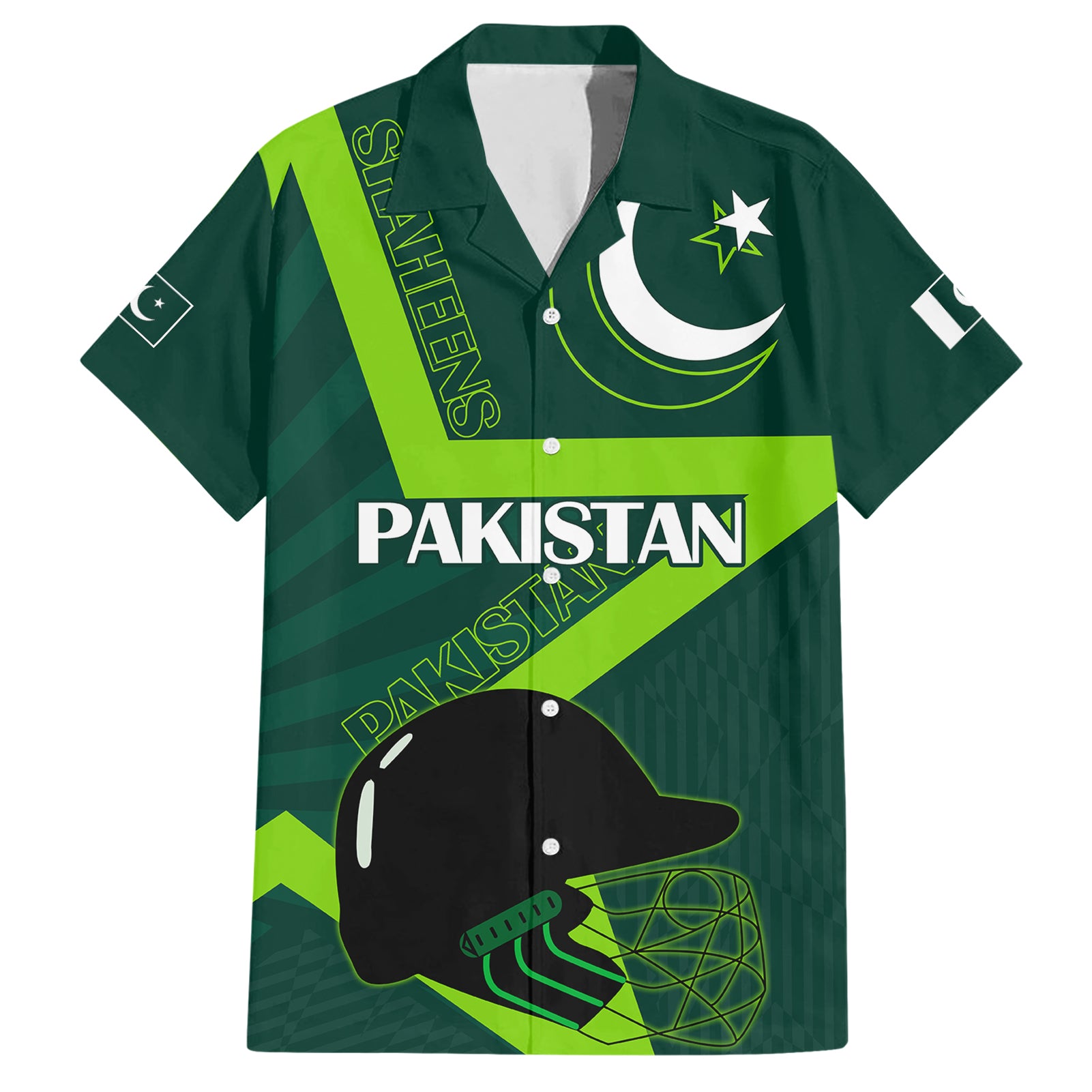 Custom Pakistan Cricket Helmet Hawaiian Shirt Proud Shaheen Falcon Star and Crescent - Vibe Hoodie Shop