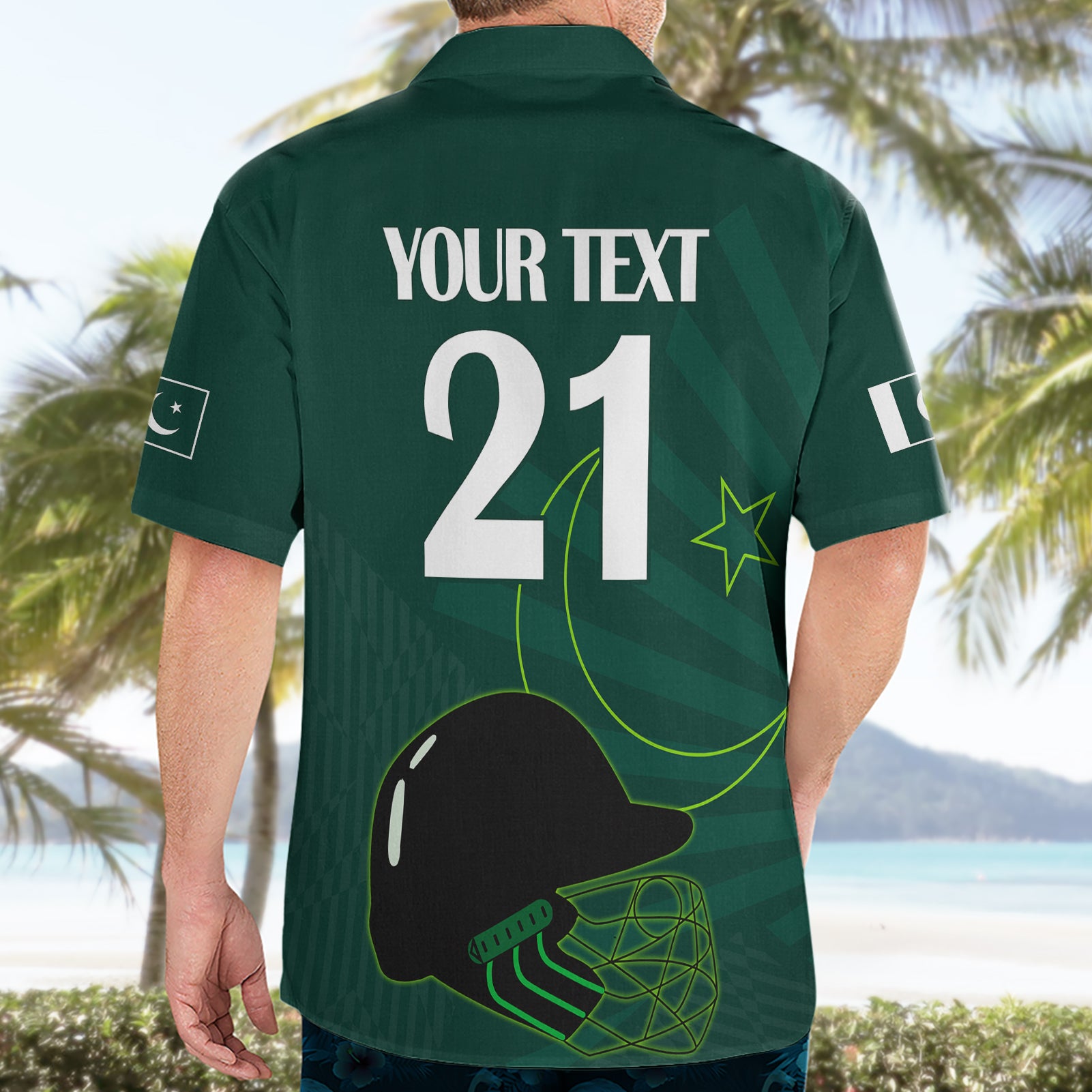 Custom Pakistan Cricket Helmet Hawaiian Shirt Proud Shaheen Falcon Star and Crescent - Vibe Hoodie Shop