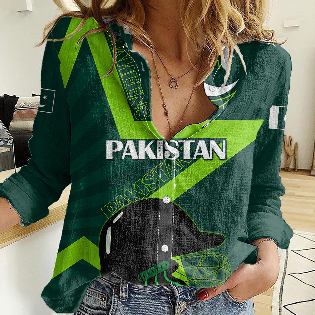 Custom Pakistan Cricket Helmet Women Casual Shirt Proud Shaheen Falcon Star and Crescent - Vibe Hoodie Shop