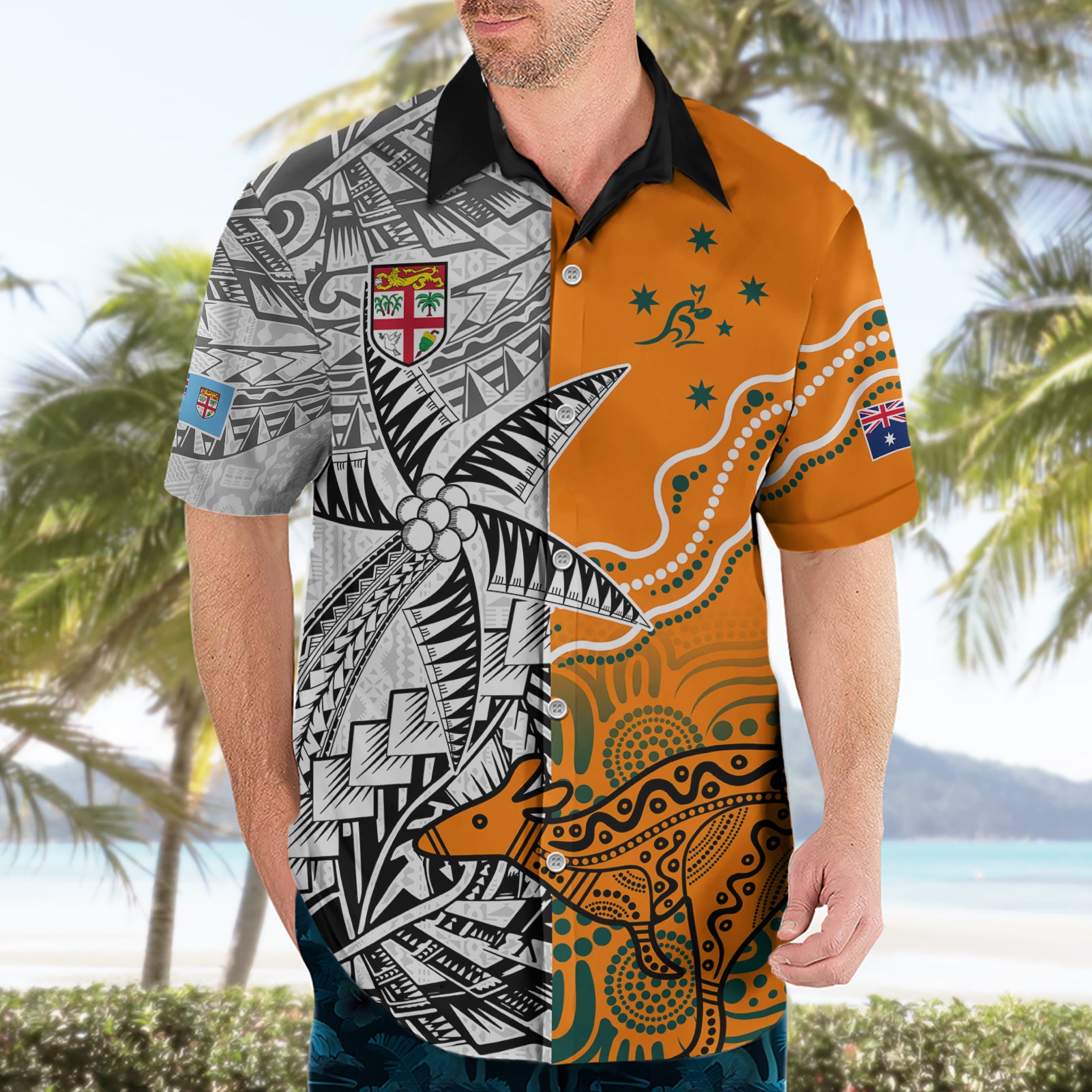 Fiji Australia Rugby Hawaiian Shirt World Cup 2023 Polynesia Tapa Mixed Indigenous Aboriginal - Vibe Hoodie Shop