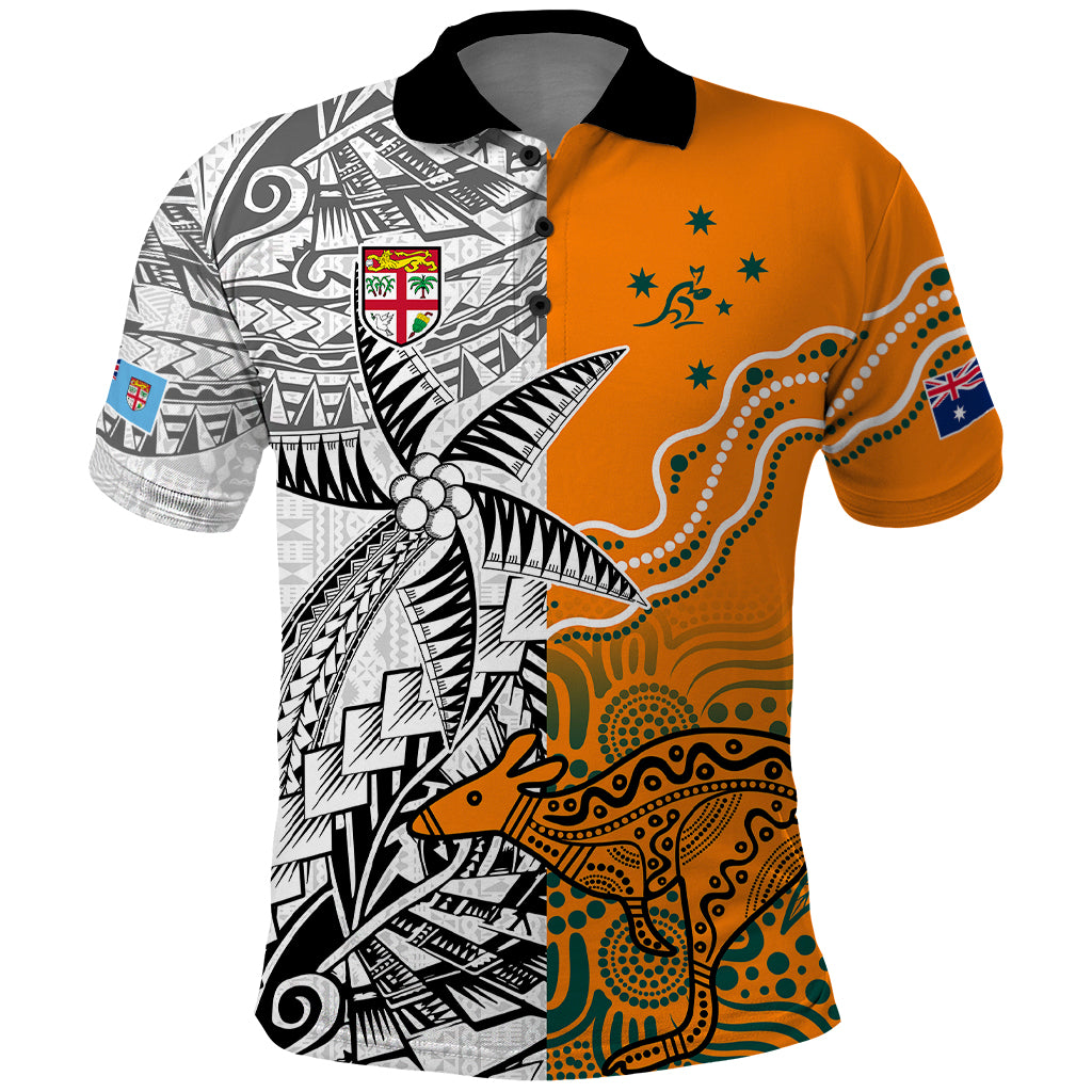 Fiji Australia Rugby Polo Shirt World Cup 2023 Polynesia Tapa Mixed Indigenous Aboriginal LT9 - Vibe Hoodie Shop