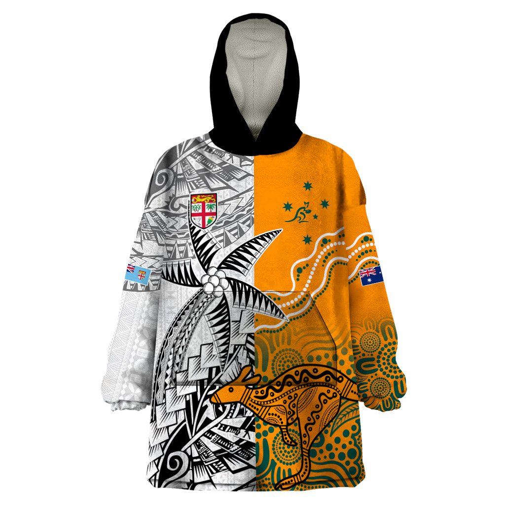 Fiji Australia Rugby Wearable Blanket Hoodie World Cup 2023 Polynesia Tapa Mixed Indigenous Aboriginal - Vibe Hoodie Shop