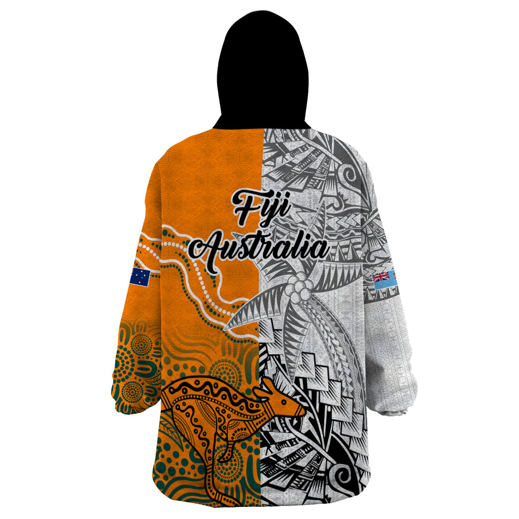 Fiji Australia Rugby Wearable Blanket Hoodie World Cup 2023 Polynesia Tapa Mixed Indigenous Aboriginal - Vibe Hoodie Shop