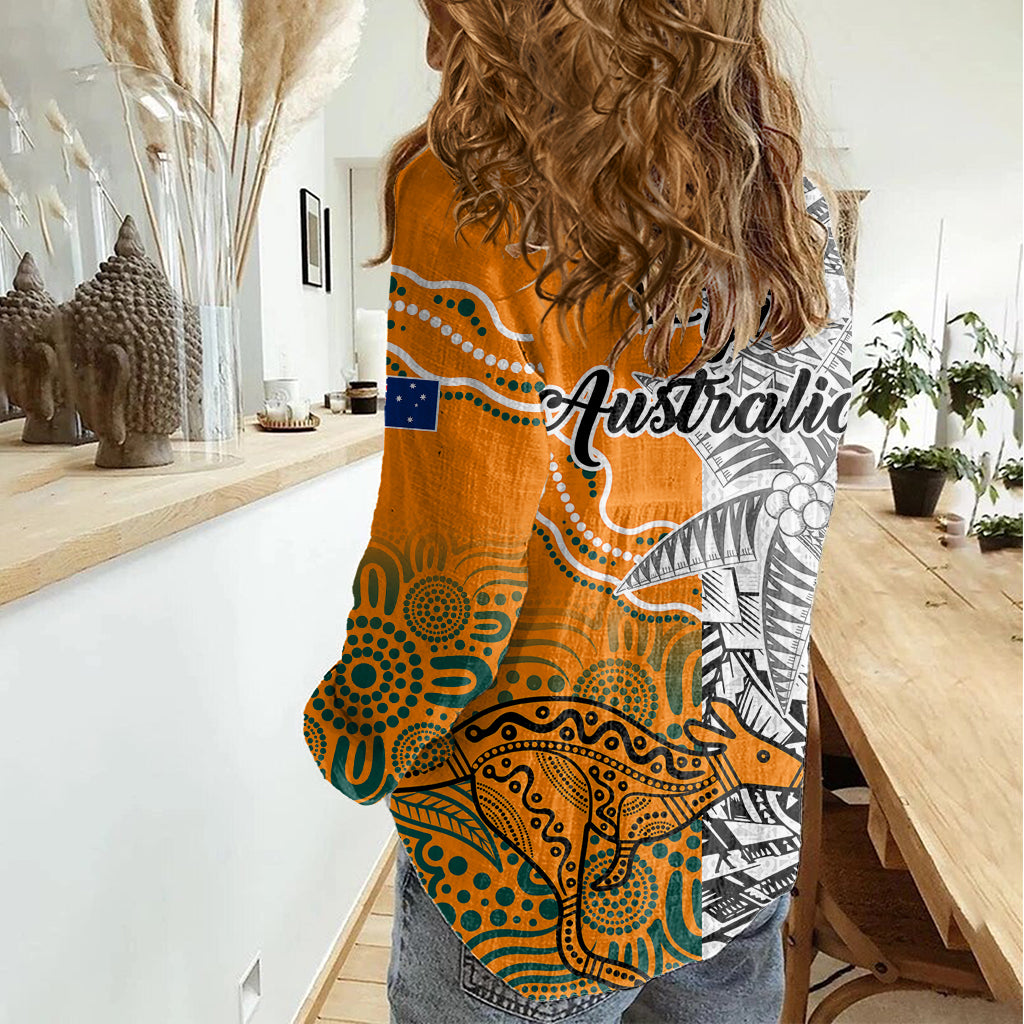 Fiji Australia Rugby Women Casual Shirt World Cup 2023 Polynesia Tapa Mixed Indigenous Aboriginal - Vibe Hoodie Shop