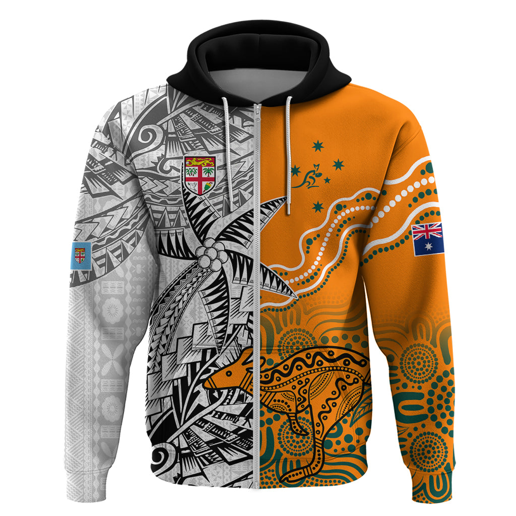 Personalised Fiji Australia Rugby Hoodie World Cup 2023 Polynesia Tapa Mixed Indigenous Aboriginal LT9 - Vibe Hoodie Shop