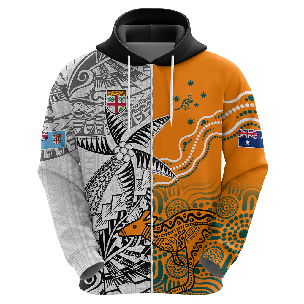 Personalised Fiji Australia Rugby Hoodie World Cup 2023 Polynesia Tapa Mixed Indigenous Aboriginal LT9 - Vibe Hoodie Shop