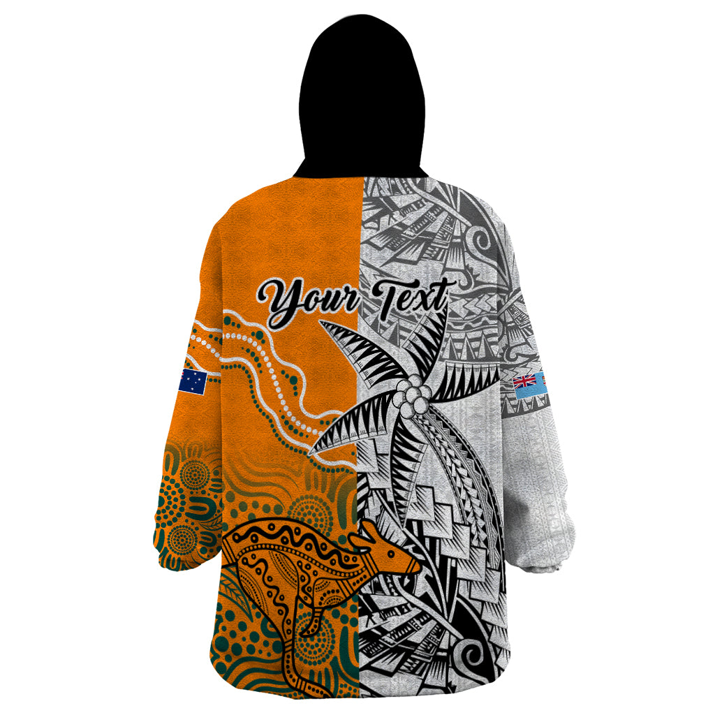 Personalised Fiji Australia Rugby Wearable Blanket Hoodie World Cup 2023 Polynesia Tapa Mixed Indigenous Aboriginal - Vibe Hoodie Shop