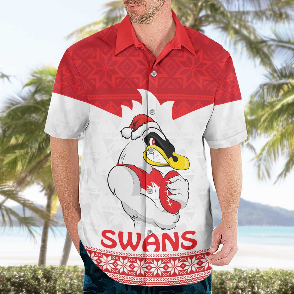 AFL Sydney Christmas Personalised Hawaiian Shirt with Swans Mascot Simple Style - Vibe Hoodie Shop