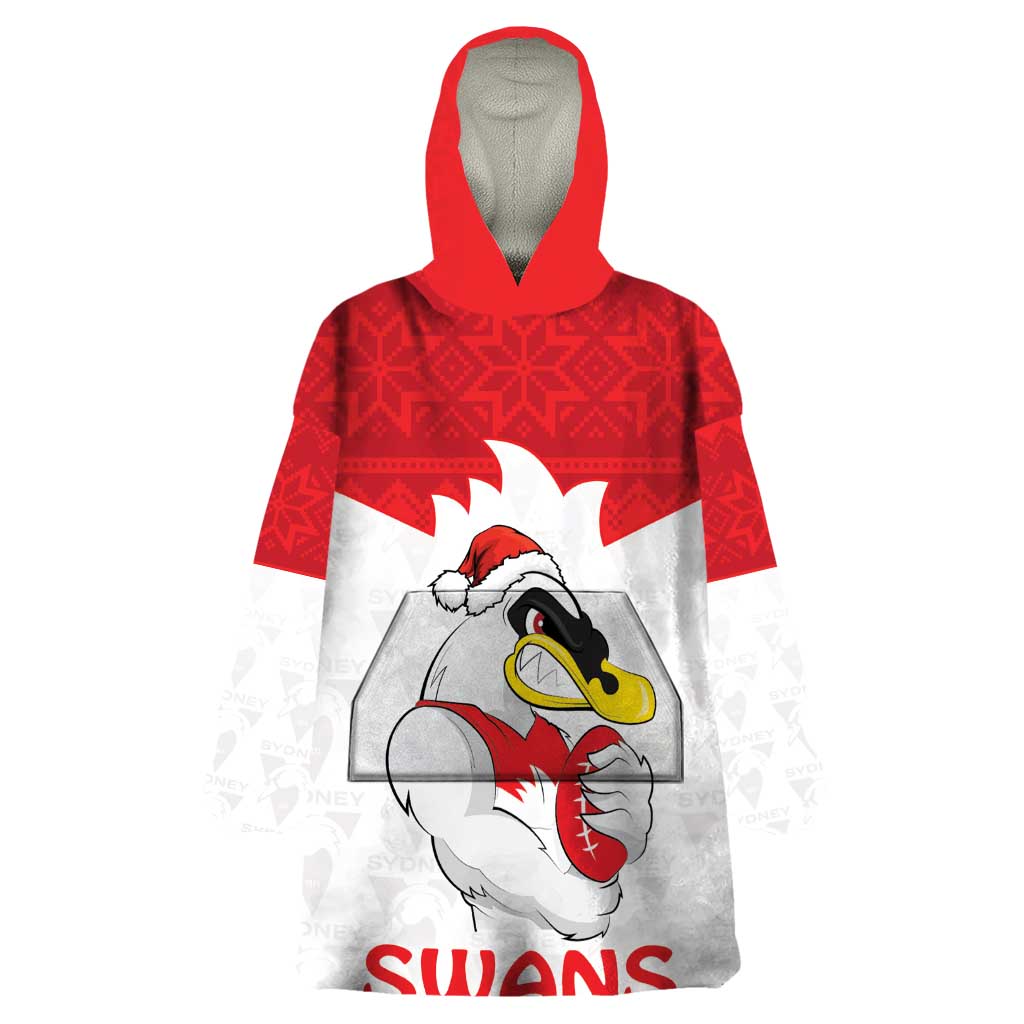 AFL Sydney Christmas Personalised Wearable Blanket Hoodie with Swans Mascot Simple Style - Vibe Hoodie Shop