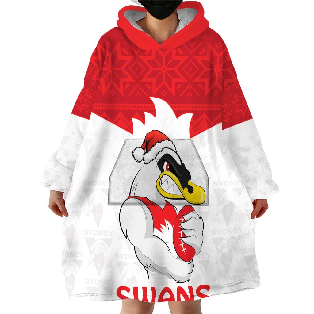 AFL Sydney Christmas Personalised Wearable Blanket Hoodie with Swans Mascot Simple Style - Vibe Hoodie Shop