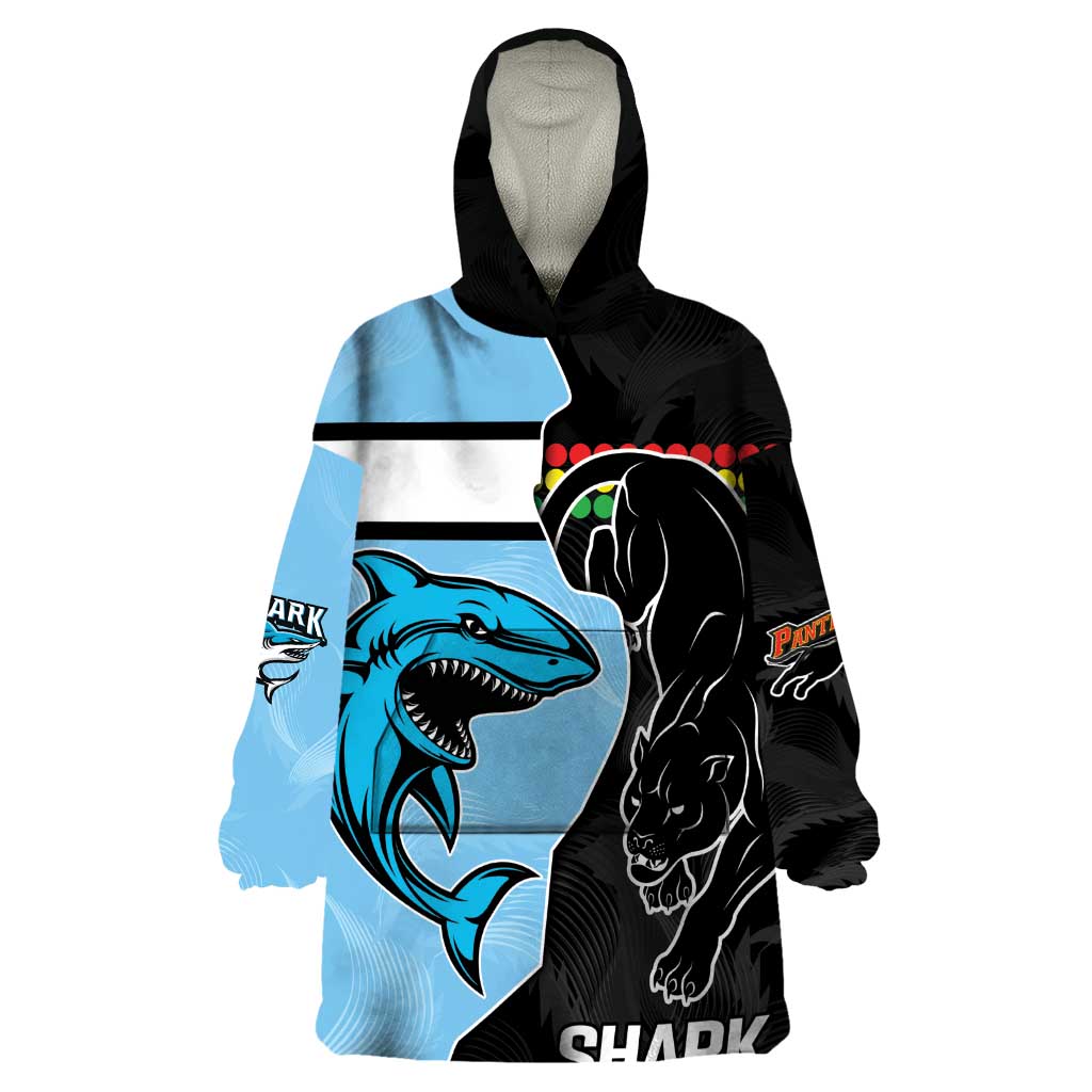 NRL Panthers-Shark Mascot Custom Wearable Blanket Hoodie Cracked Metal Style - Vibe Hoodie Shop