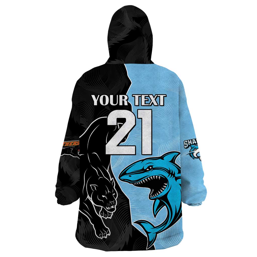 NRL Panthers-Shark Mascot Custom Wearable Blanket Hoodie Cracked Metal Style - Vibe Hoodie Shop