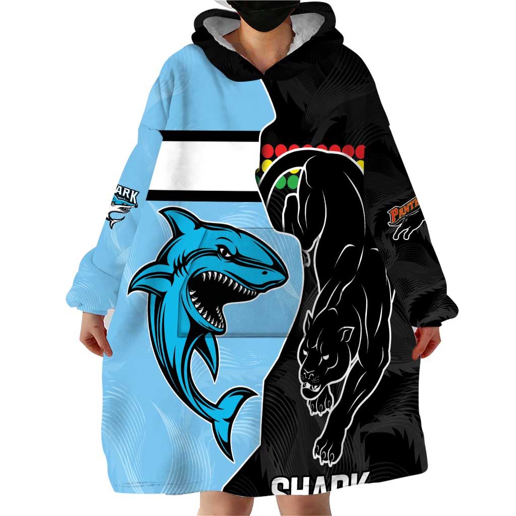 NRL Panthers-Shark Mascot Custom Wearable Blanket Hoodie Cracked Metal Style - Vibe Hoodie Shop