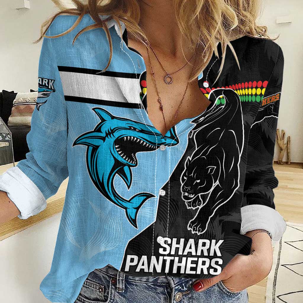 NRL Panthers-Shark Mascot Custom Women Casual Shirt Cracked Metal Style - Vibe Hoodie Shop