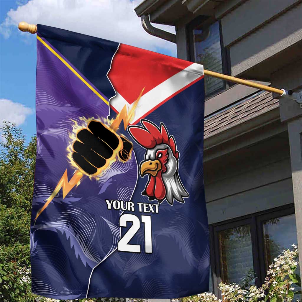 NRL Storm-Rooster Mascot Custom Garden Flag Cracked Metal Style - Vibe Hoodie Shop