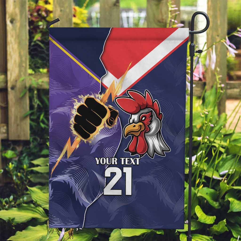 NRL Storm-Rooster Mascot Custom Garden Flag Cracked Metal Style - Vibe Hoodie Shop