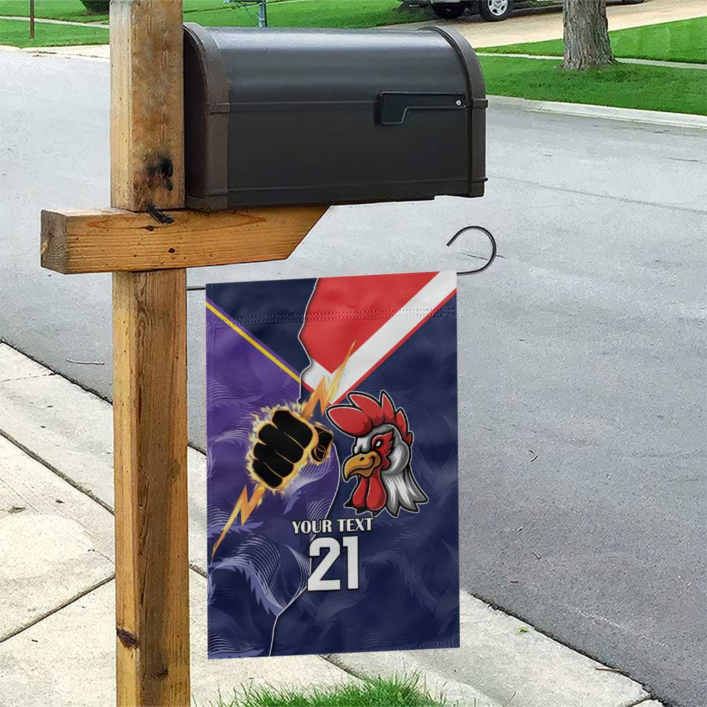 NRL Storm-Rooster Mascot Custom Garden Flag Cracked Metal Style - Vibe Hoodie Shop