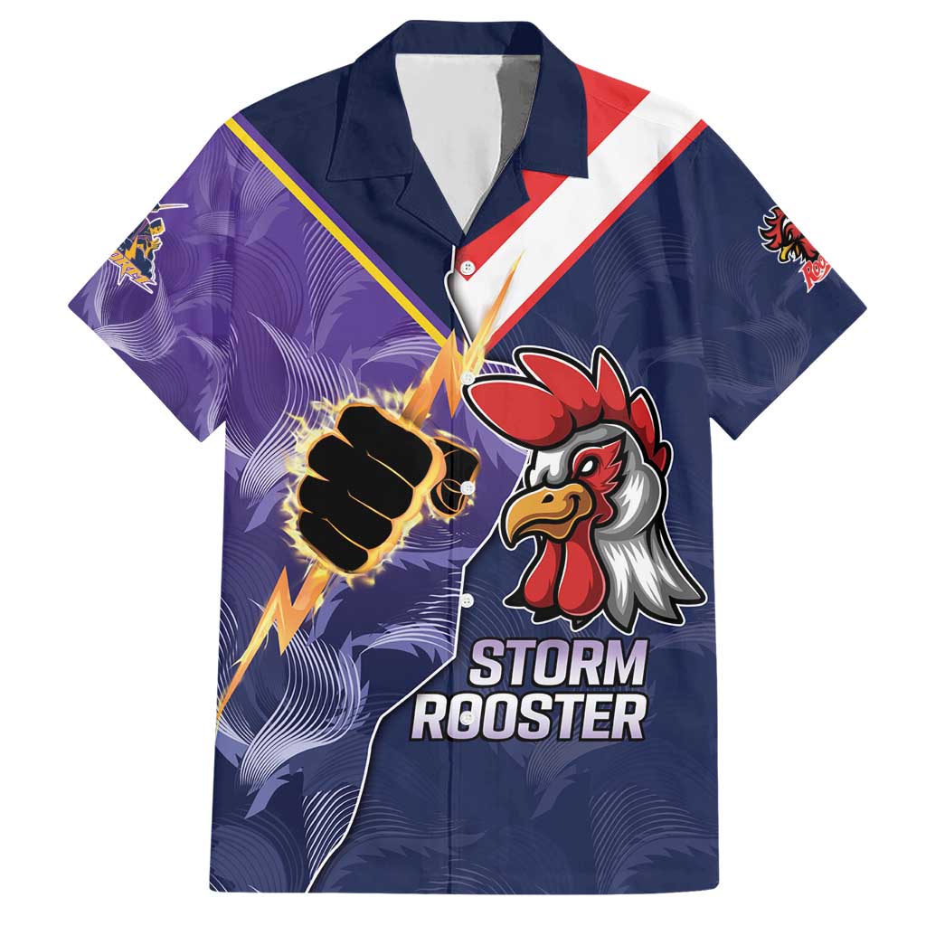 NRL Storm-Rooster Mascot Custom Hawaiian Shirt Cracked Metal Style - Vibe Hoodie Shop