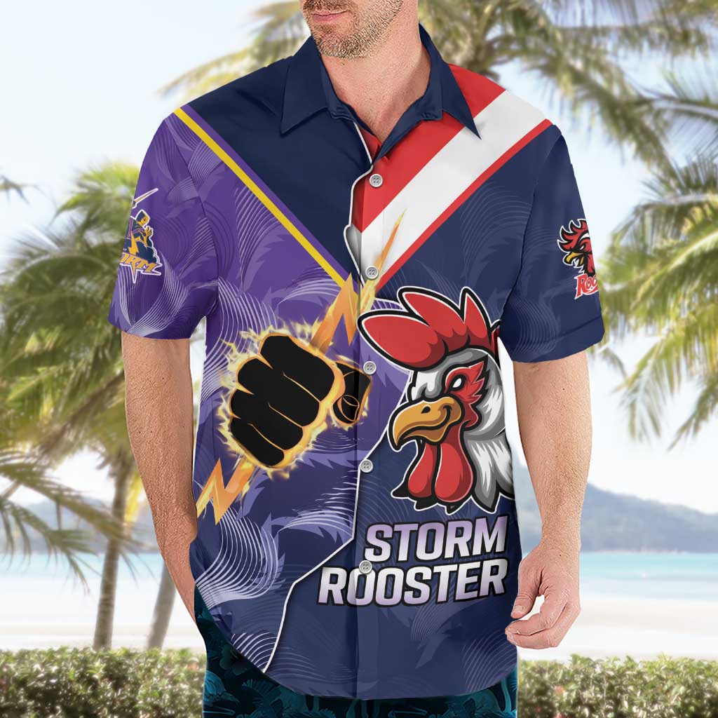 NRL Storm-Rooster Mascot Custom Hawaiian Shirt Cracked Metal Style - Vibe Hoodie Shop