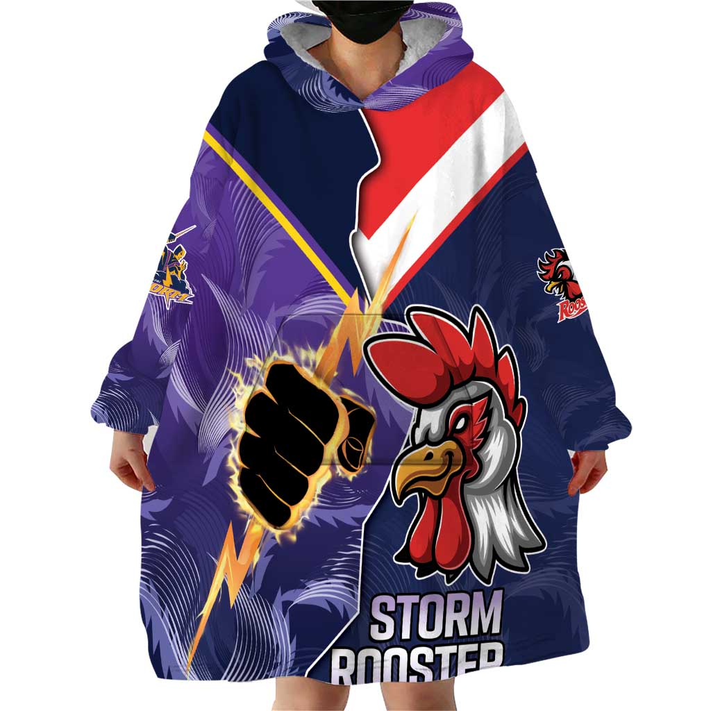 NRL Storm-Rooster Mascot Custom Wearable Blanket Hoodie Cracked Metal Style - Vibe Hoodie Shop