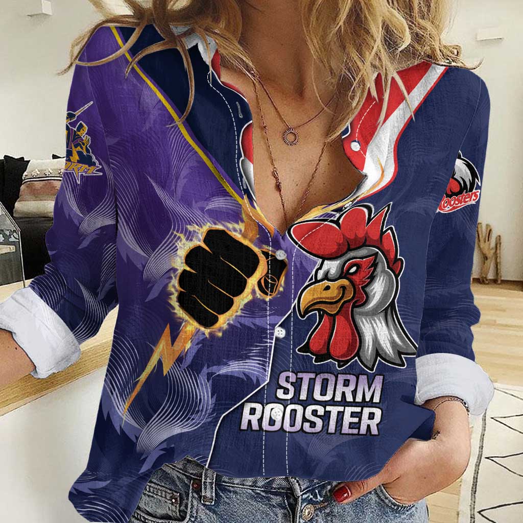 NRL Storm-Rooster Mascot Custom Women Casual Shirt Cracked Metal Style - Vibe Hoodie Shop
