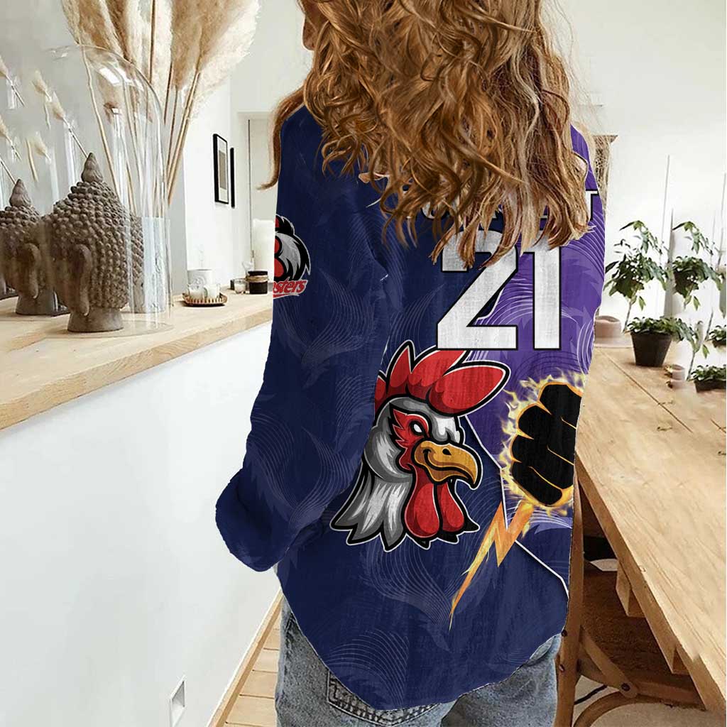 NRL Storm-Rooster Mascot Custom Women Casual Shirt Cracked Metal Style - Vibe Hoodie Shop