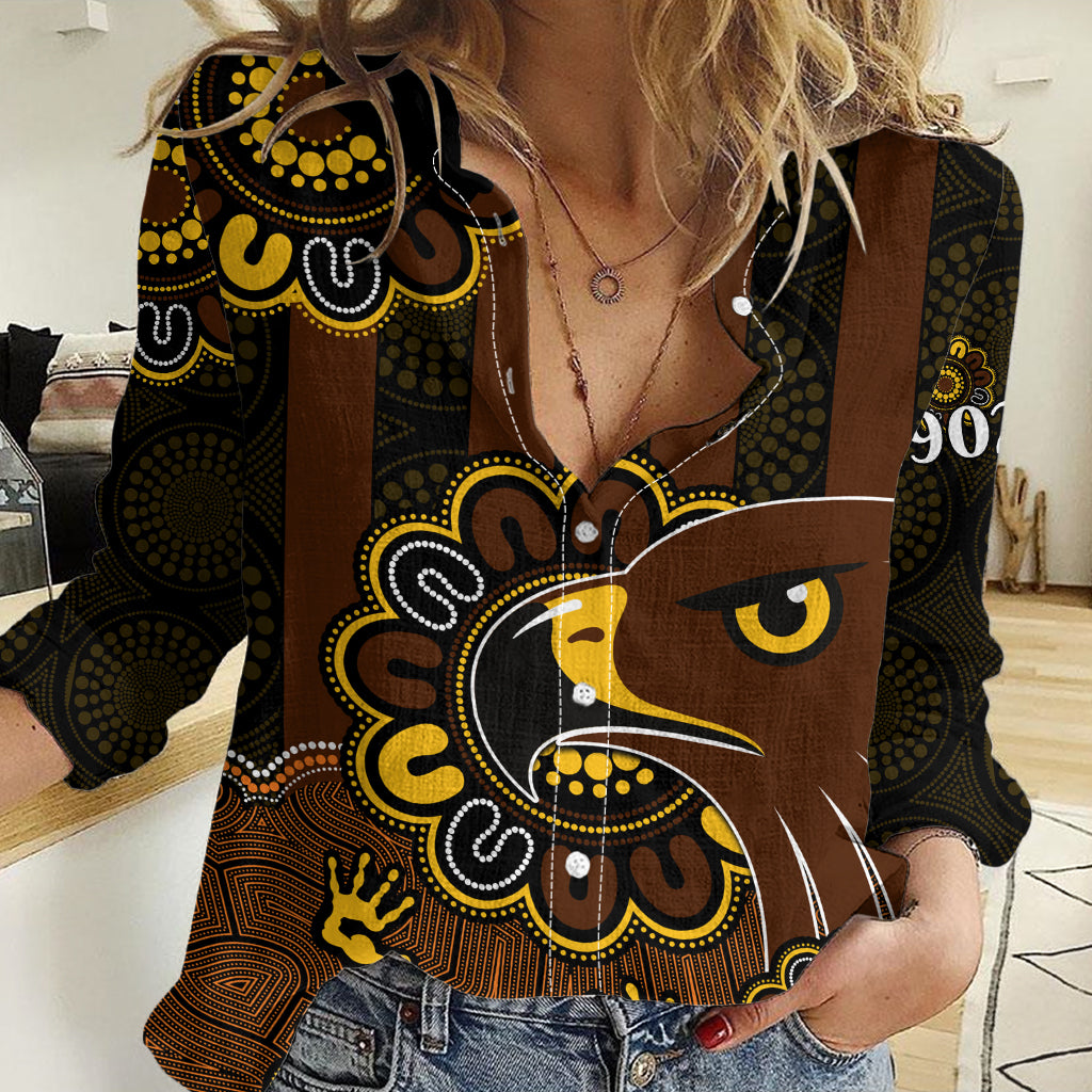 AFL Hawthorn Hawks 1902 Aboriginal Women Casual Shirt - Vibe Hoodie Shop