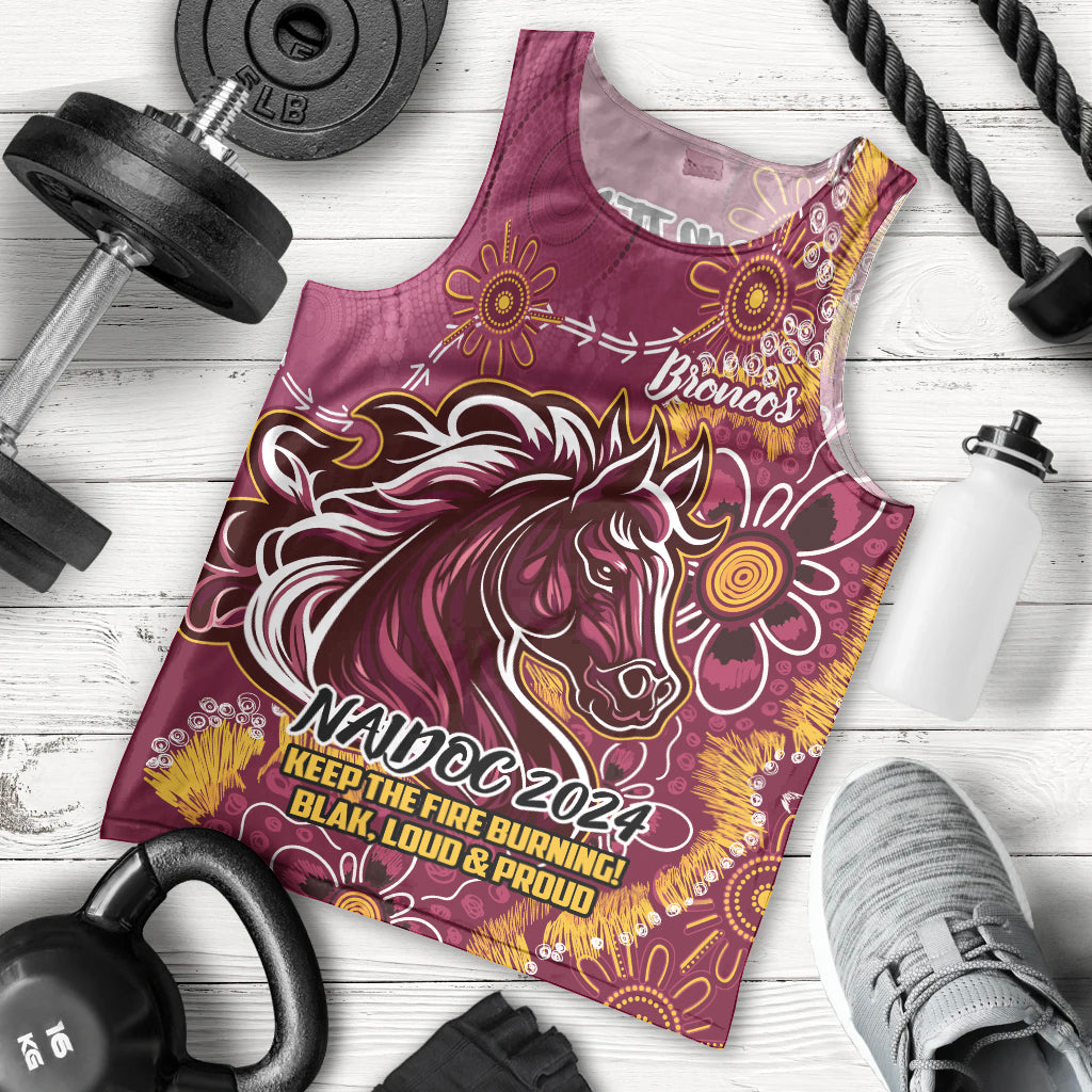 Personalised Broncos NAIDOC Week 2024 Men Tank Top Aboriginal Fire Burning Sparks - Vibe Hoodie Shop