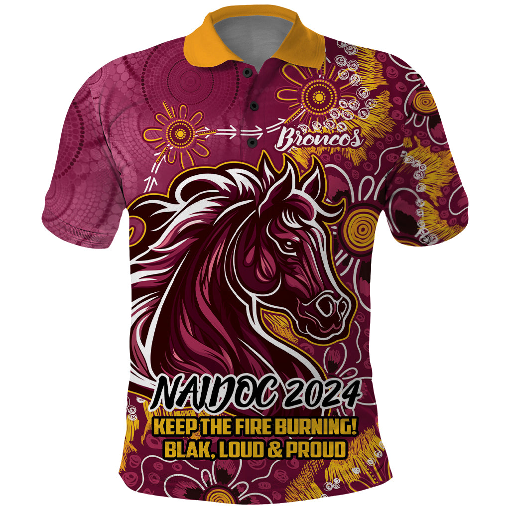 Personalised Broncos NAIDOC Week 2024 Polo Shirt Aboriginal Fire Burning Sparks LT9 - Vibe Hoodie Shop