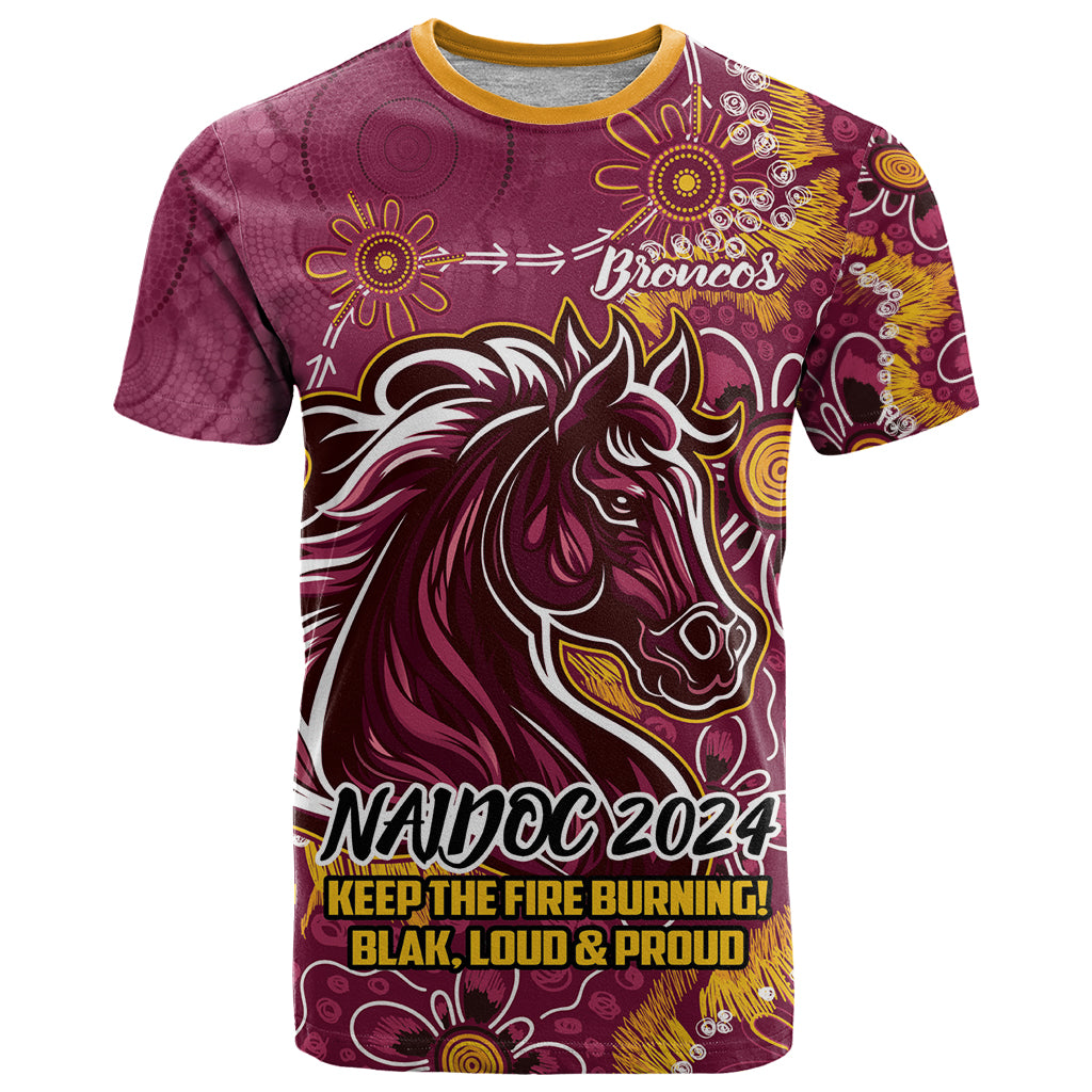 Personalised Broncos NAIDOC Week 2024 T Shirt Aboriginal Fire Burning Sparks LT9 - Vibe Hoodie Shop