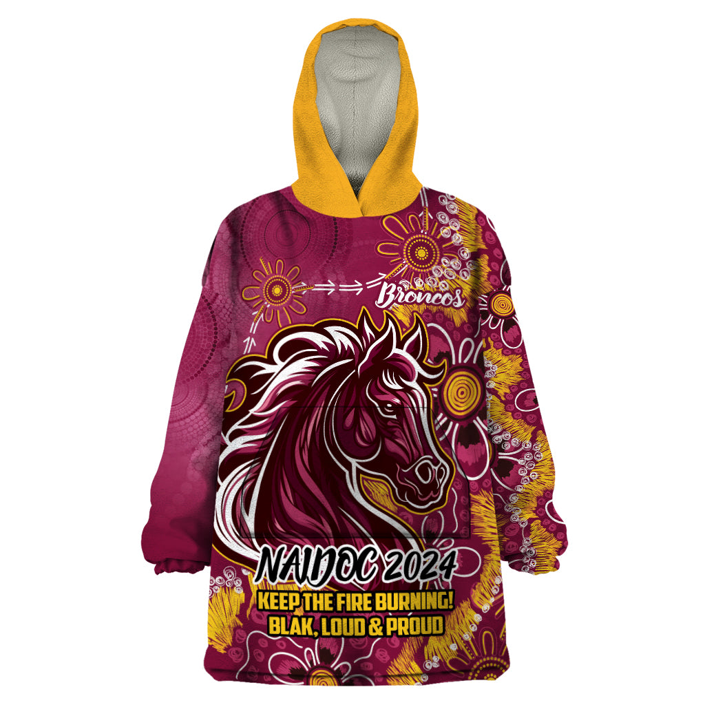 Personalised Broncos NAIDOC Week 2024 Wearable Blanket Hoodie Aboriginal Fire Burning Sparks - Vibe Hoodie Shop