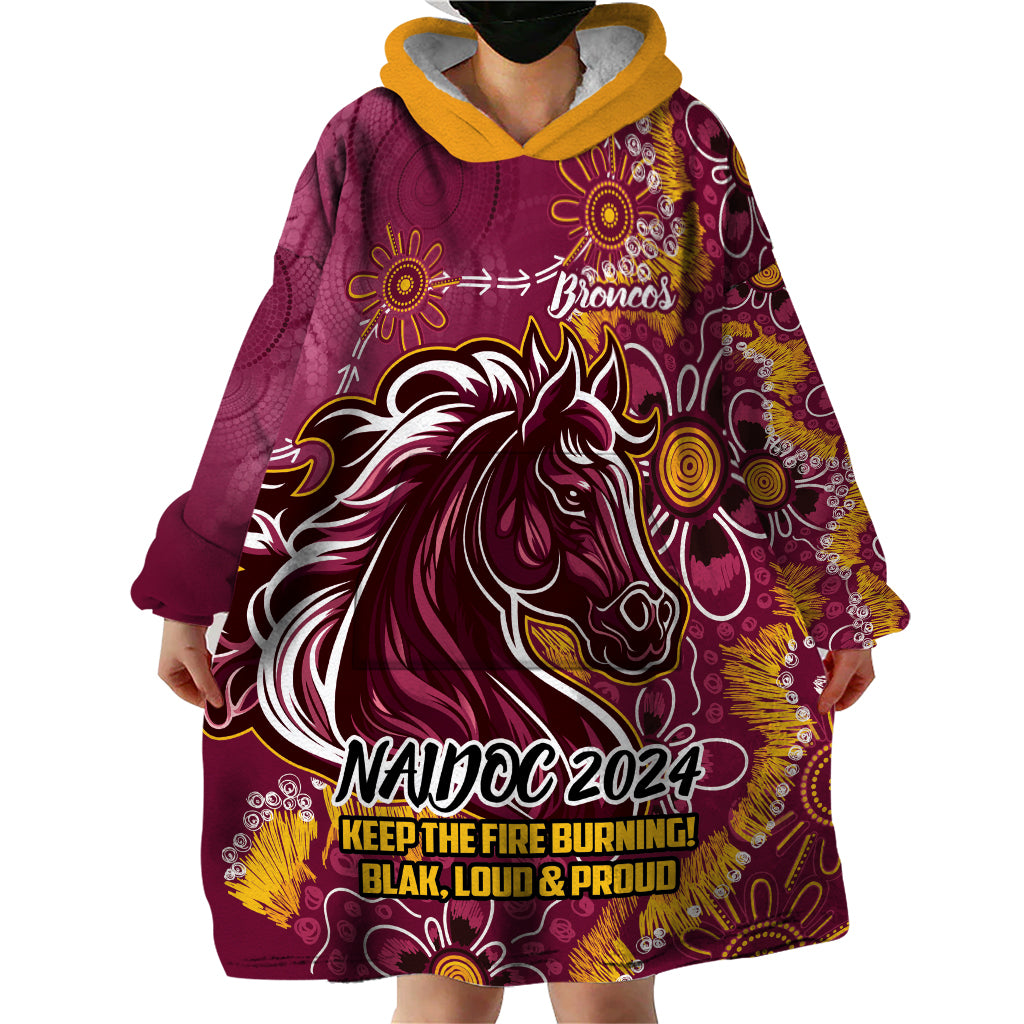 Personalised Broncos NAIDOC Week 2024 Wearable Blanket Hoodie Aboriginal Fire Burning Sparks - Vibe Hoodie Shop