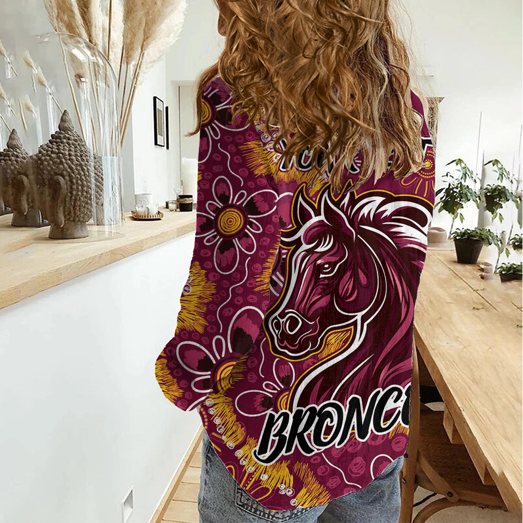 Personalised Broncos NAIDOC Week 2024 Women Casual Shirt Aboriginal Fire Burning Sparks - Vibe Hoodie Shop