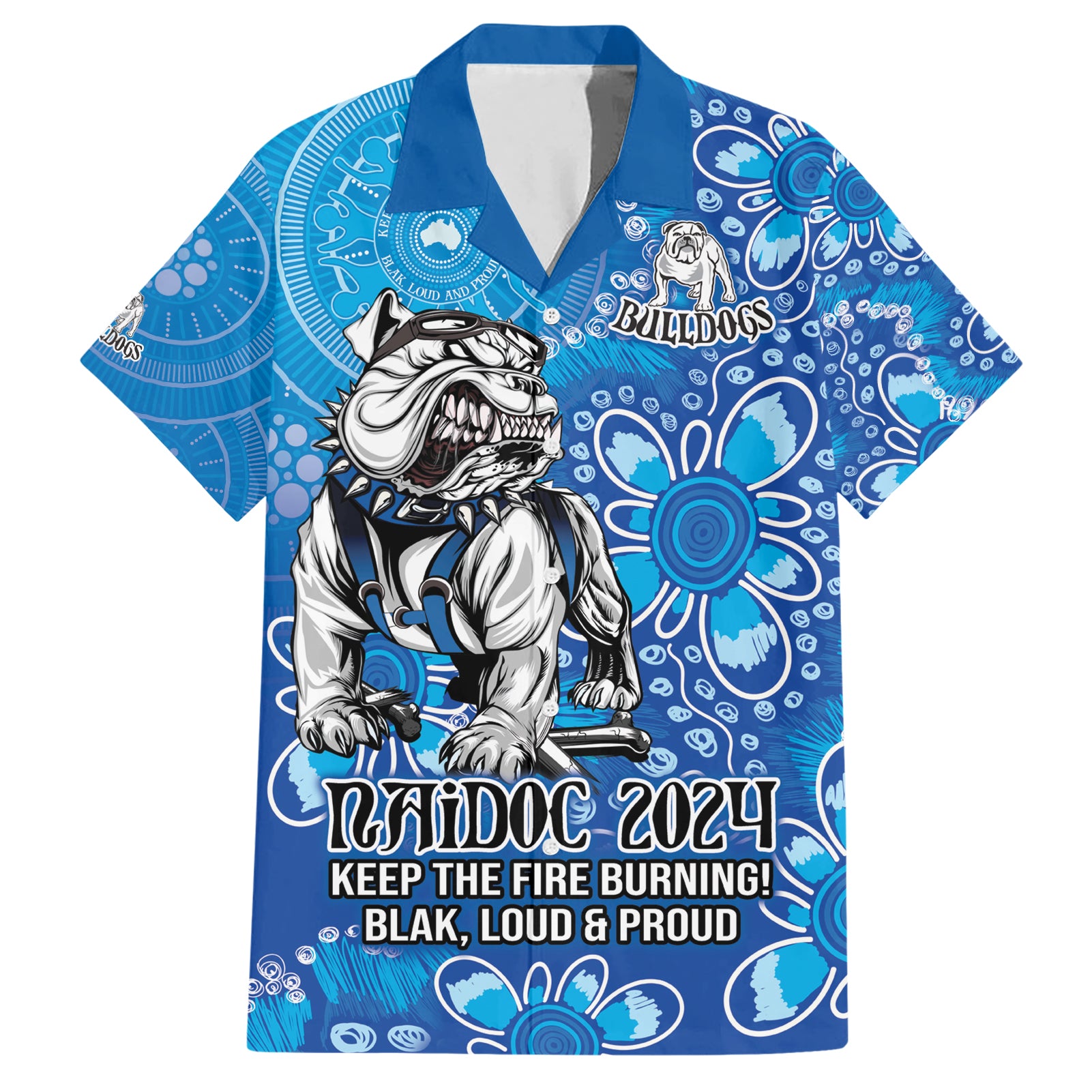 Personalised Bulldogs NAIDOC Week 2024 Hawaiian Shirt Aboriginal Fire Burning Sparks - Vibe Hoodie Shop