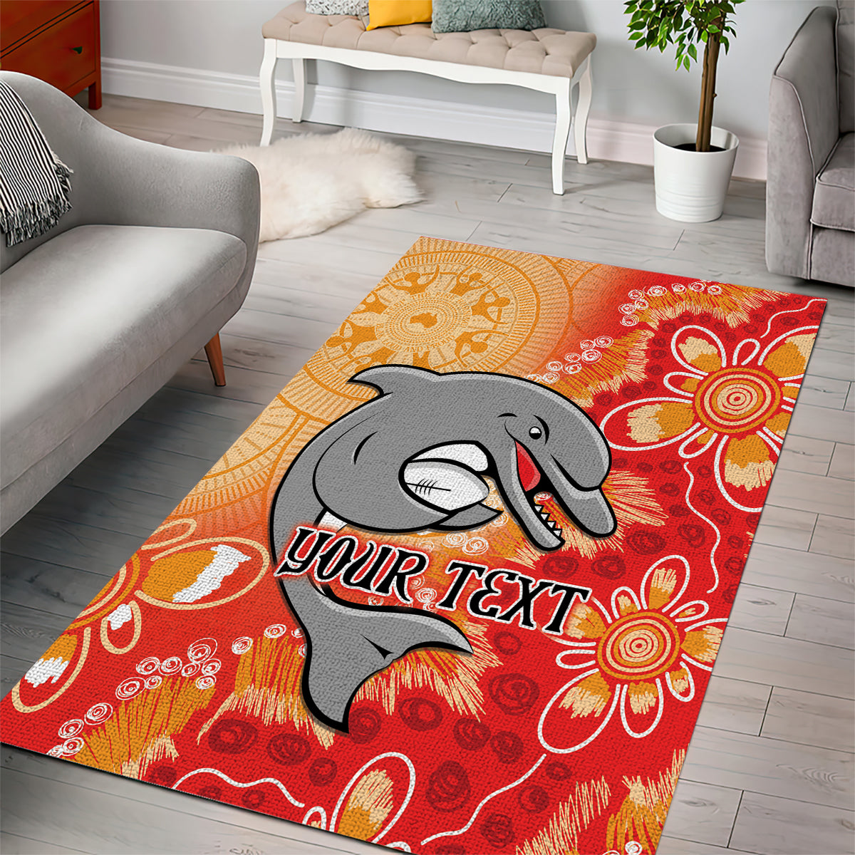 Personalised Dolphins NAIDOC Week 2024 Area Rug Aboriginal Fire Burning Sparks - Vibe Hoodie Shop