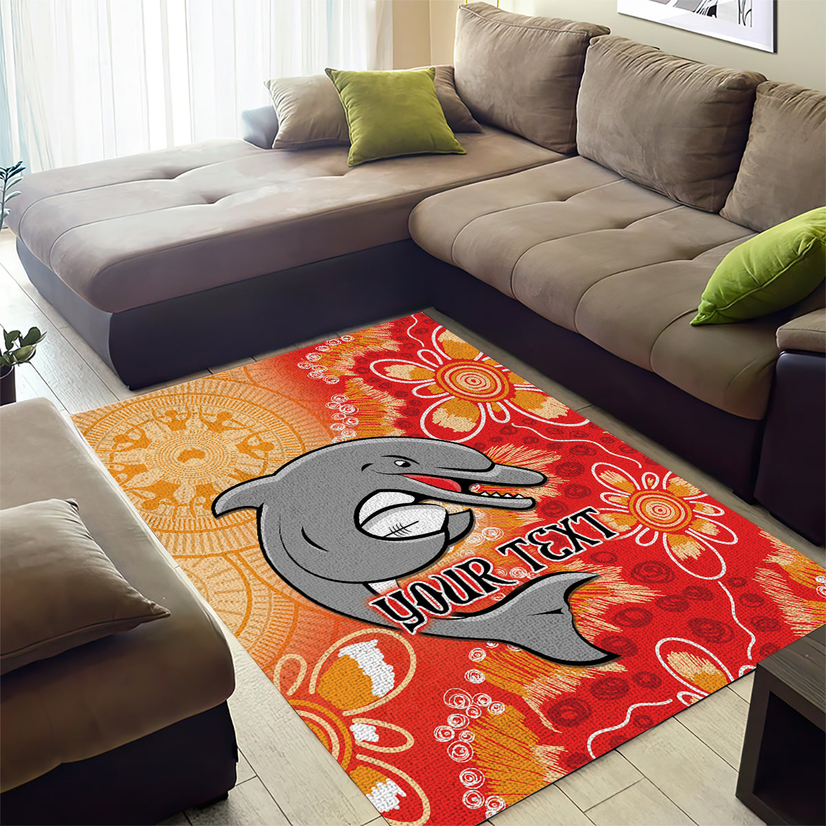 Personalised Dolphins NAIDOC Week 2024 Area Rug Aboriginal Fire Burning Sparks - Vibe Hoodie Shop