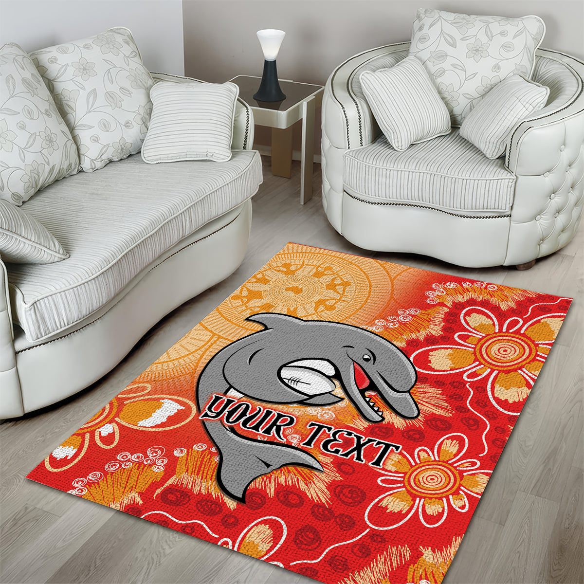 Personalised Dolphins NAIDOC Week 2024 Area Rug Aboriginal Fire Burning Sparks - Vibe Hoodie Shop